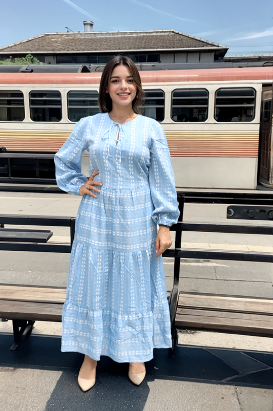 SKY BLUE PRINTED COTTON DRESS NC 05