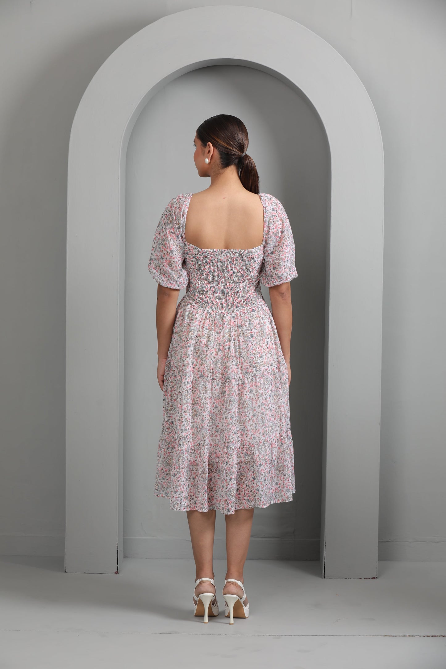 WHITE FLORAL GEORGETTE DRESS