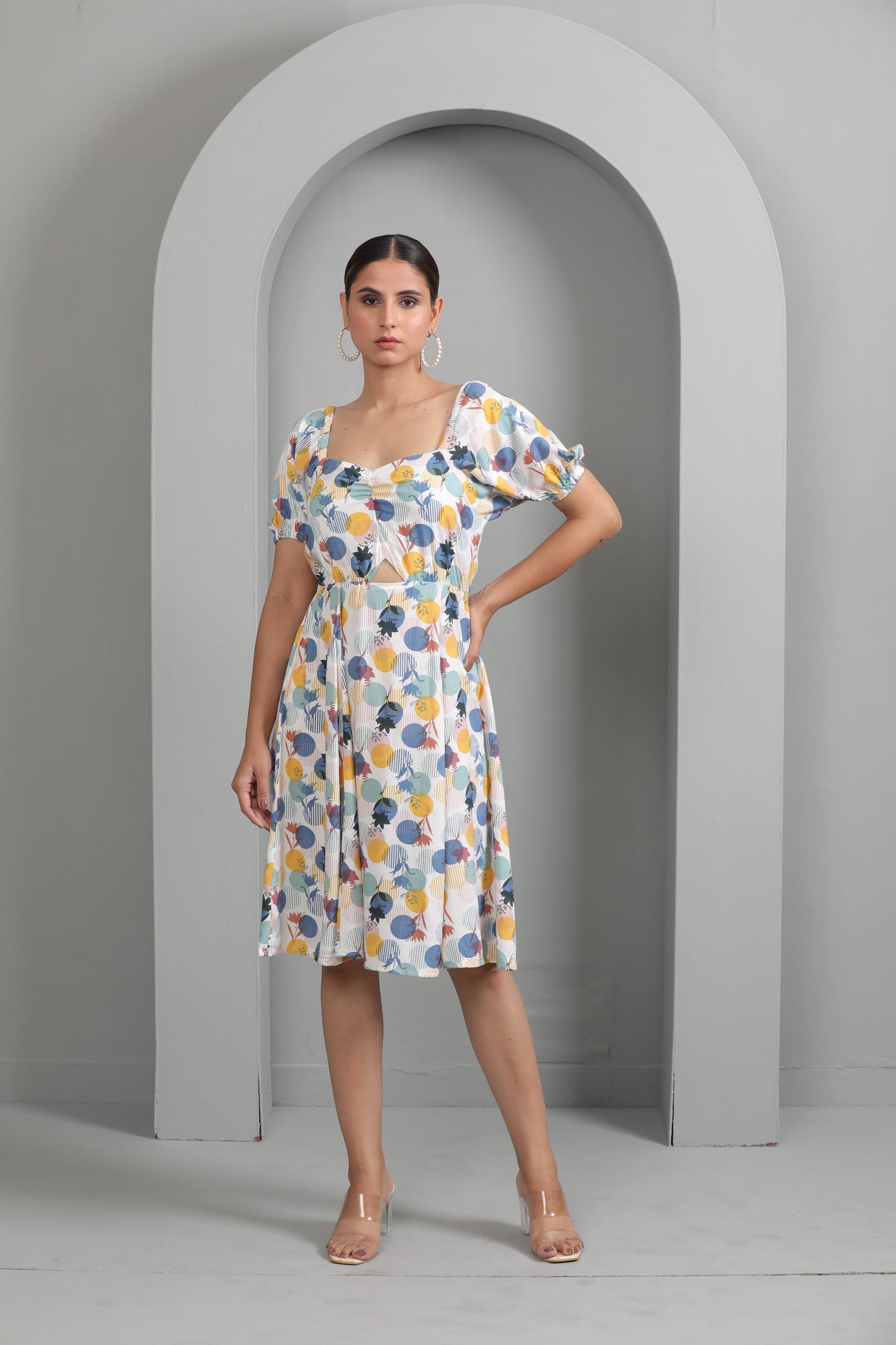 GEOMETRIC PRINT SKATER DRESS