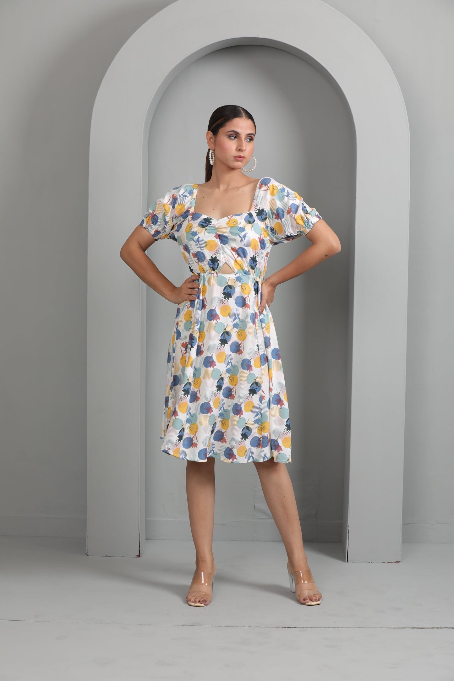 GEOMETRIC PRINT SKATER DRESS