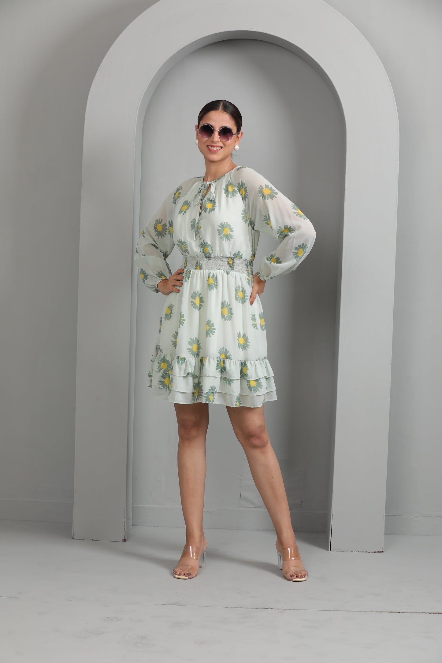 GREEN GEORGETTE FLORAL DRESS