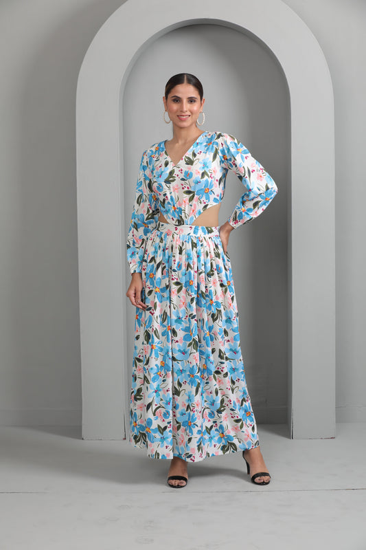 FLORAL SIDE CUT OUT LONG GOWN