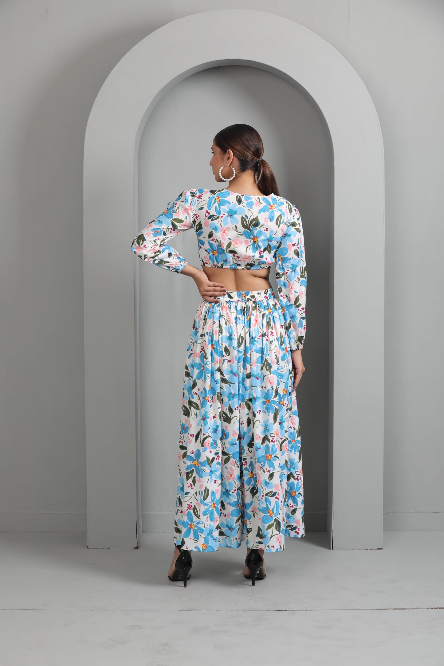 FLORAL SIDE CUT OUT LONG GOWN