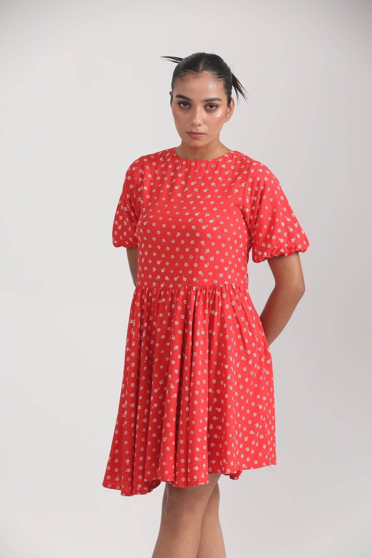 RED AND WHITE FLORAL DRESS