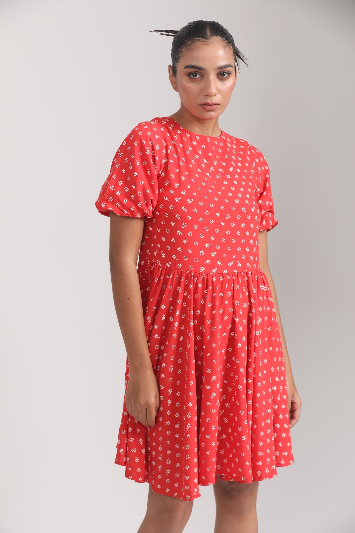 RED AND WHITE FLORAL DRESS