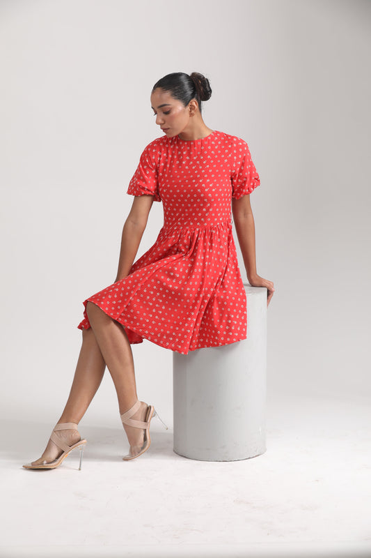 RED AND WHITE FLORAL DRESS