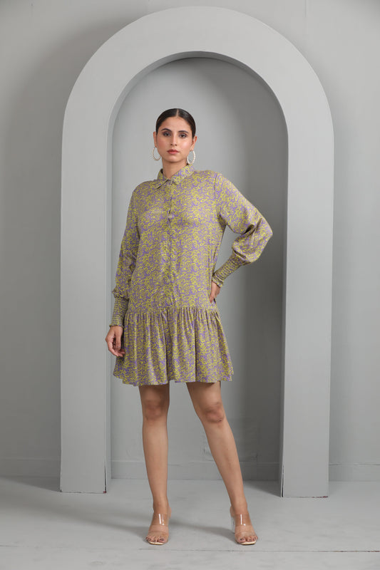 MAUVE GREEN SHIRT DRESS