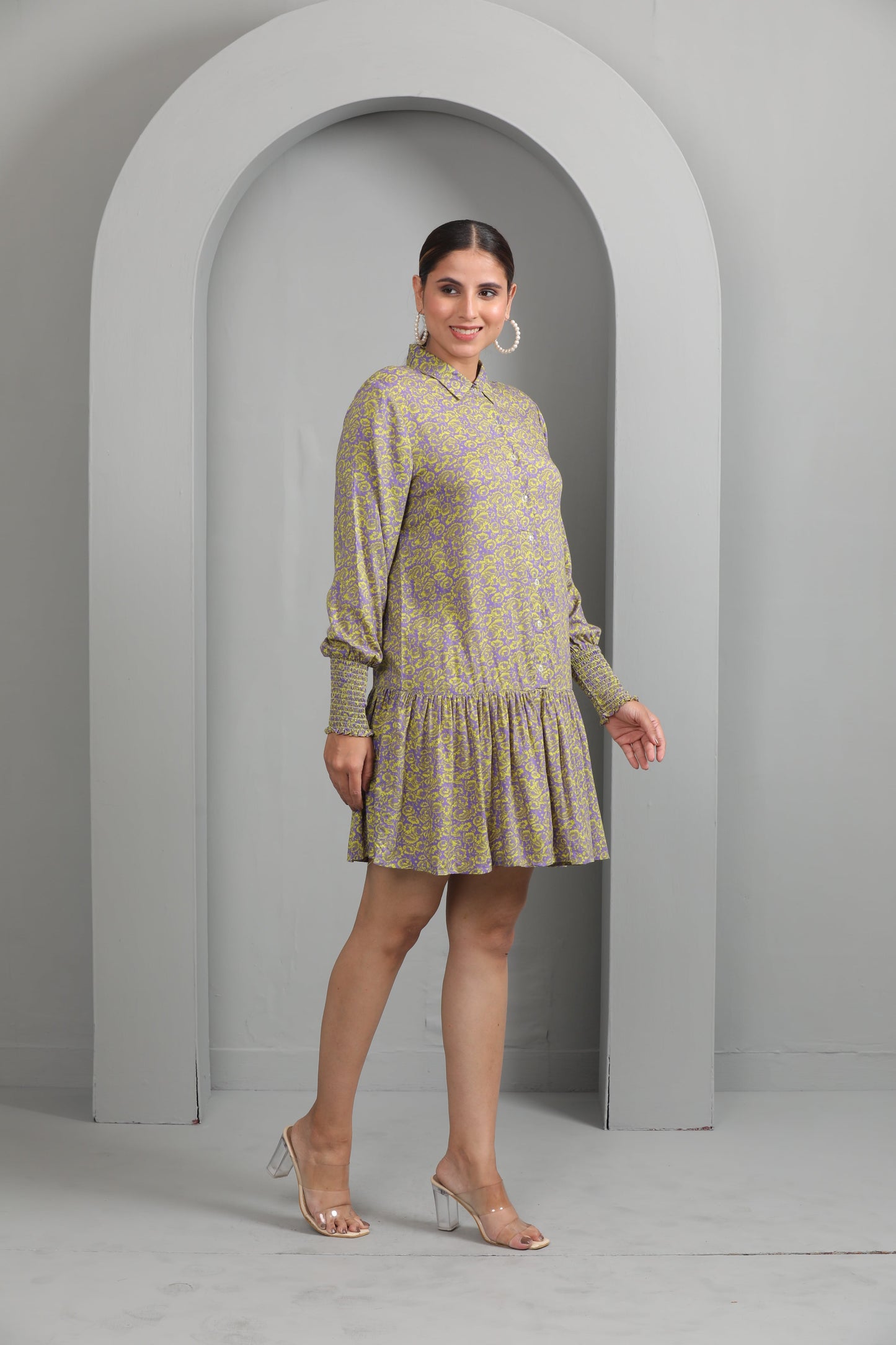 MAUVE GREEN SHIRT DRESS