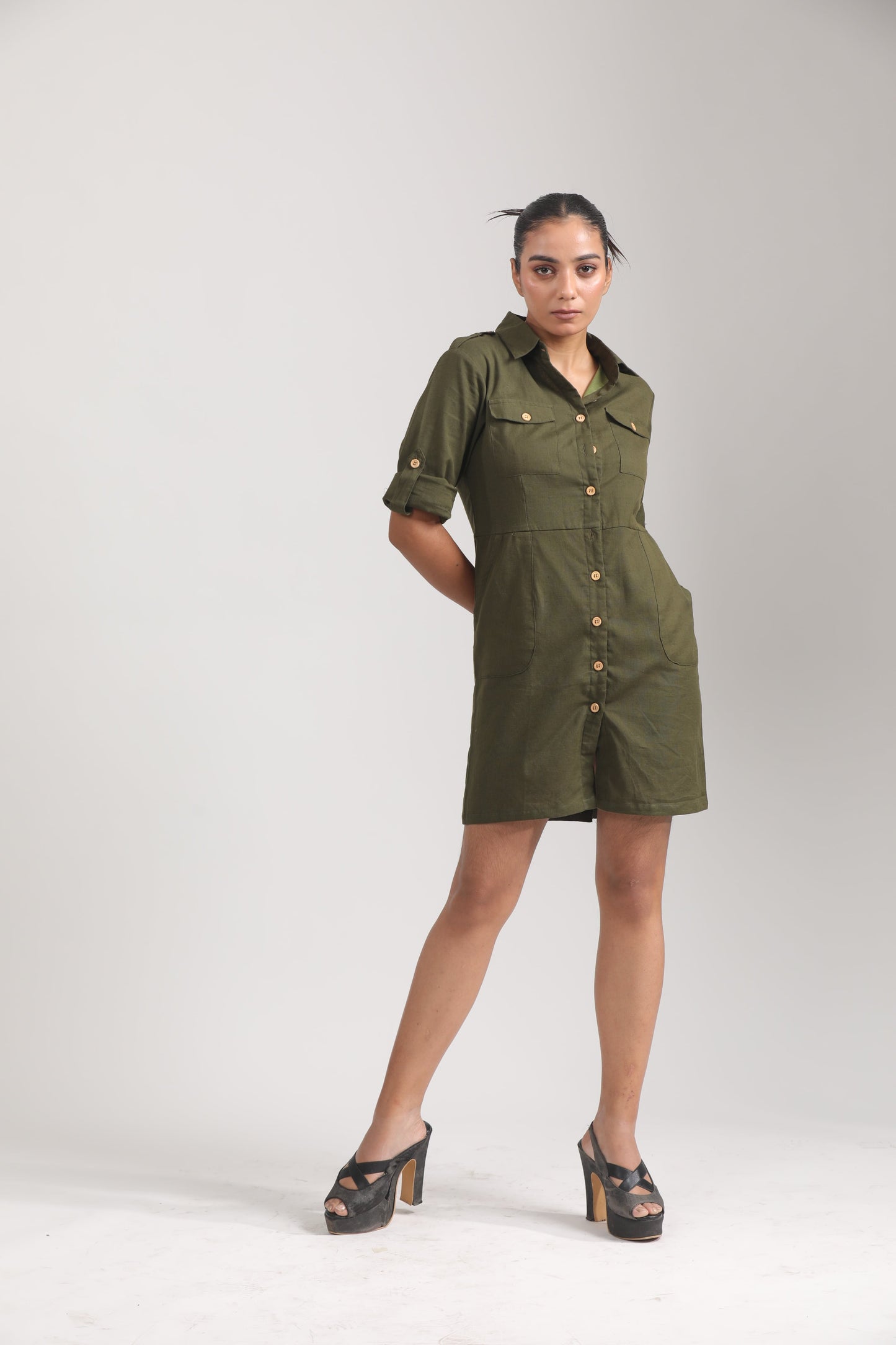 GREEN SHIRT DRESS