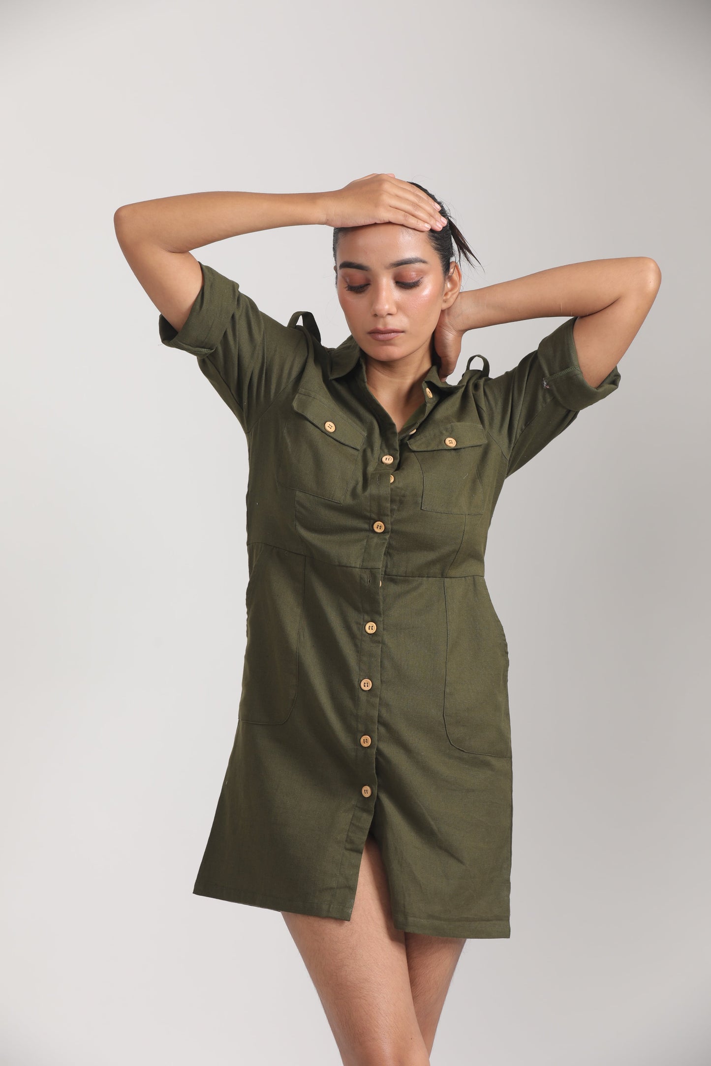 GREEN SHIRT DRESS