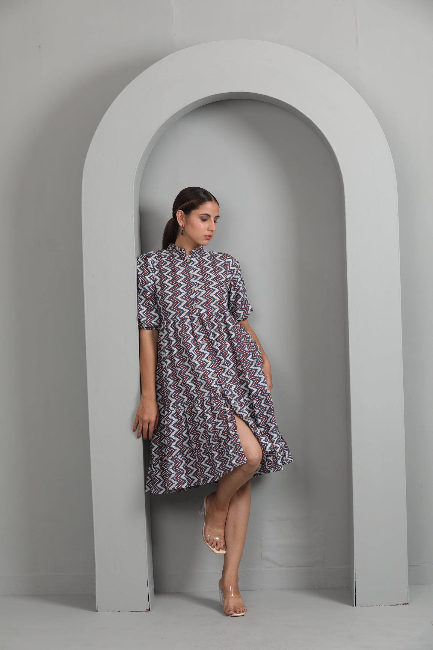 BLUE MAROON ZIGZAG DRESS