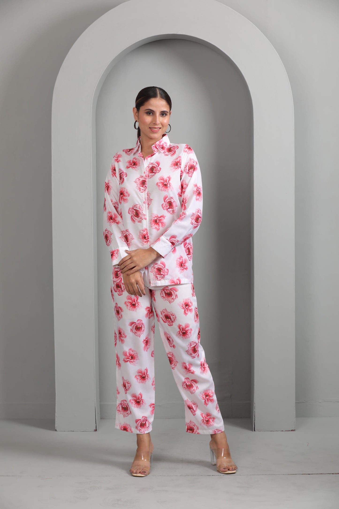 PINK FLORAL MUSLIN CO ORD SET