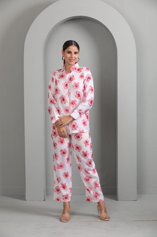 PINK FLORAL MUSLIN CO ORD SET