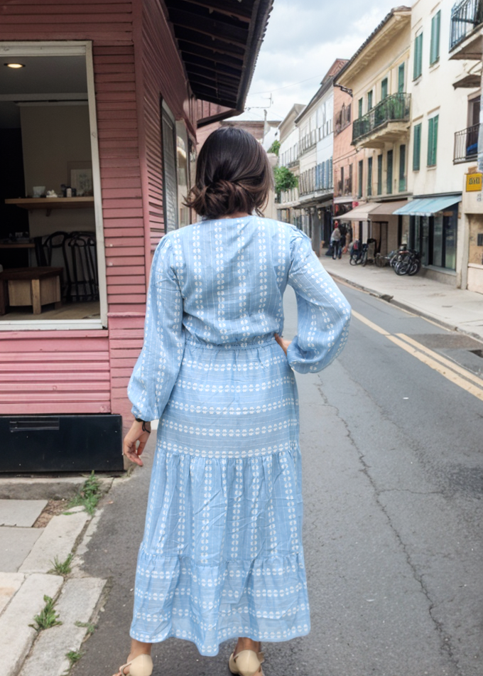 SKY BLUE PRINTED COTTON DRESS NC 05