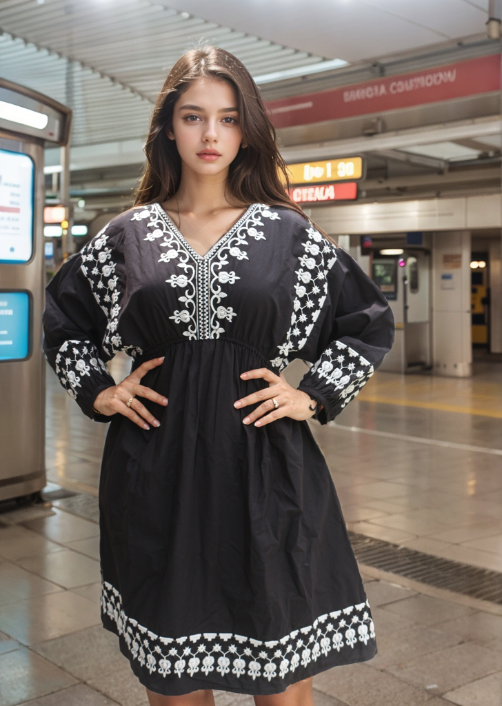 BLACK EMB SHORT DRESS