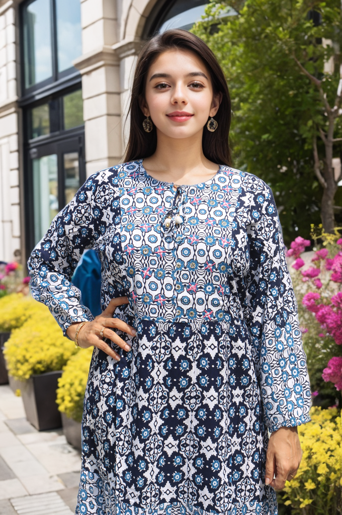COTTON BLUE PRINTED DRESS SD 425