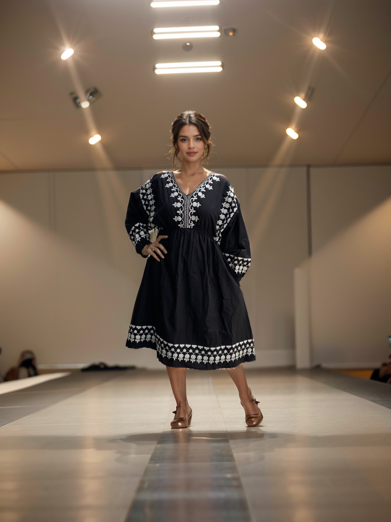 BLACK EMB SHORT DRESS