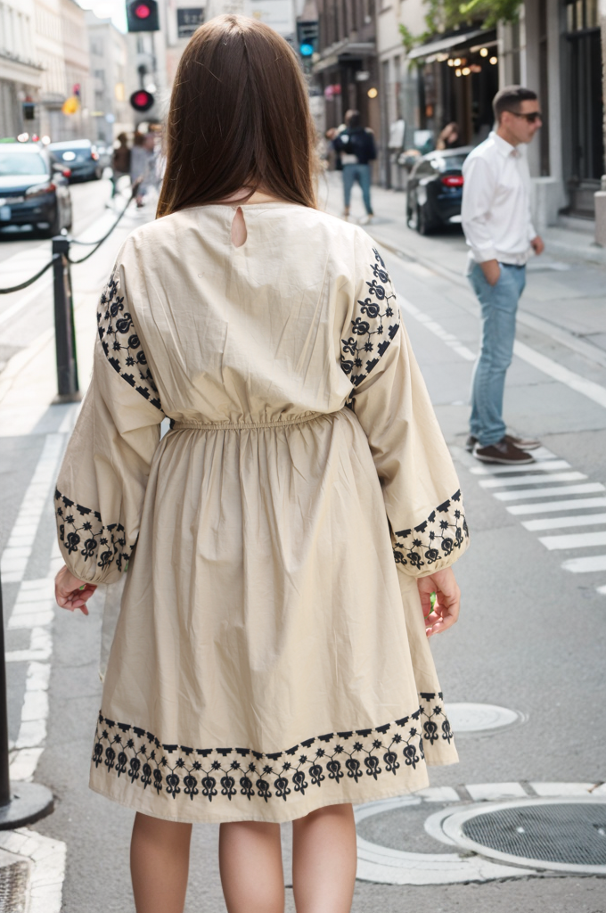 BEIGE EMB SHORT DRESS