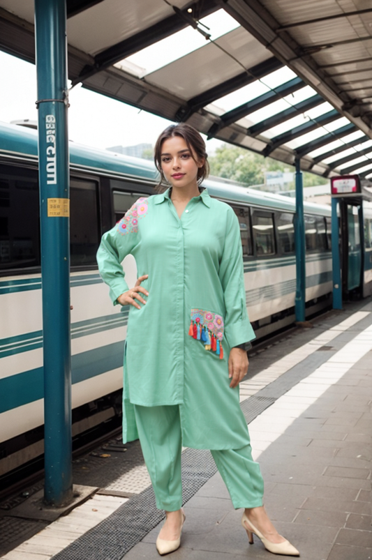 LIGHT GREEN EMB CO ORD