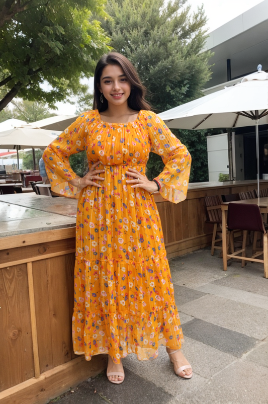MUSTARD FLORAL GOWN