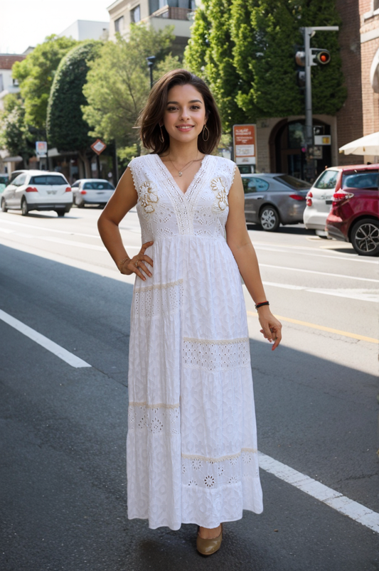 WHITE COTTON LONG DRESS
