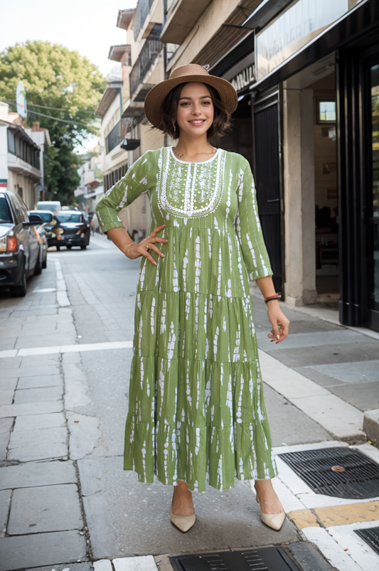 GREEN MIRROR WORK GOWN