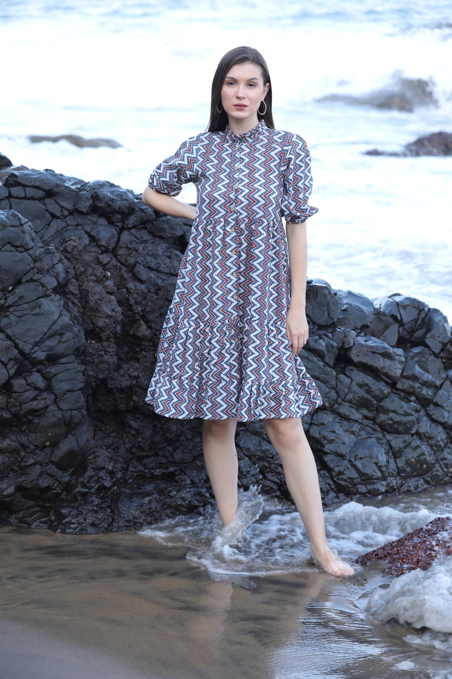 BLUE MAROON ZIGZAG DRESS