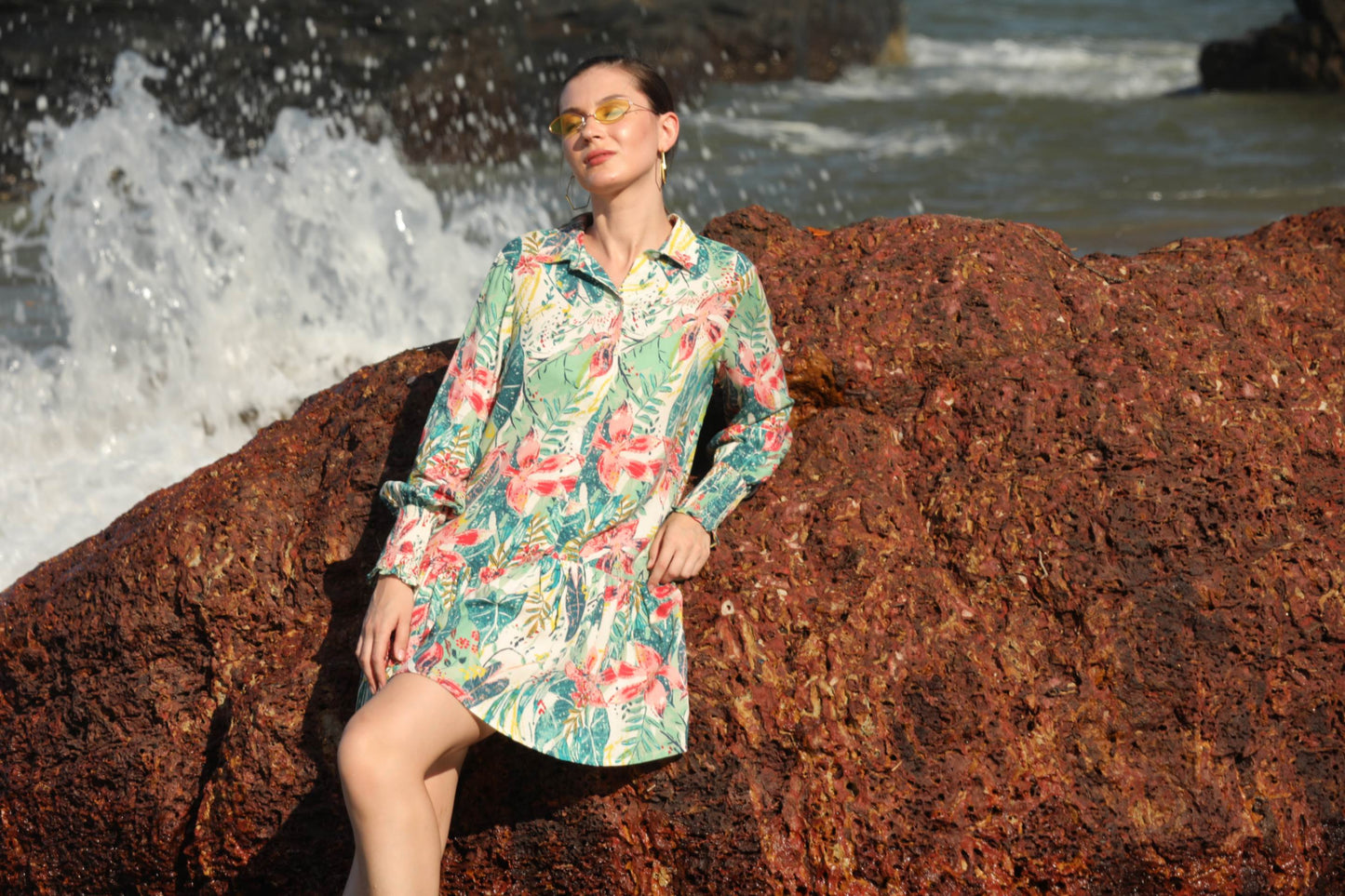 TROPICAL PRINTED SHIRT DRESS