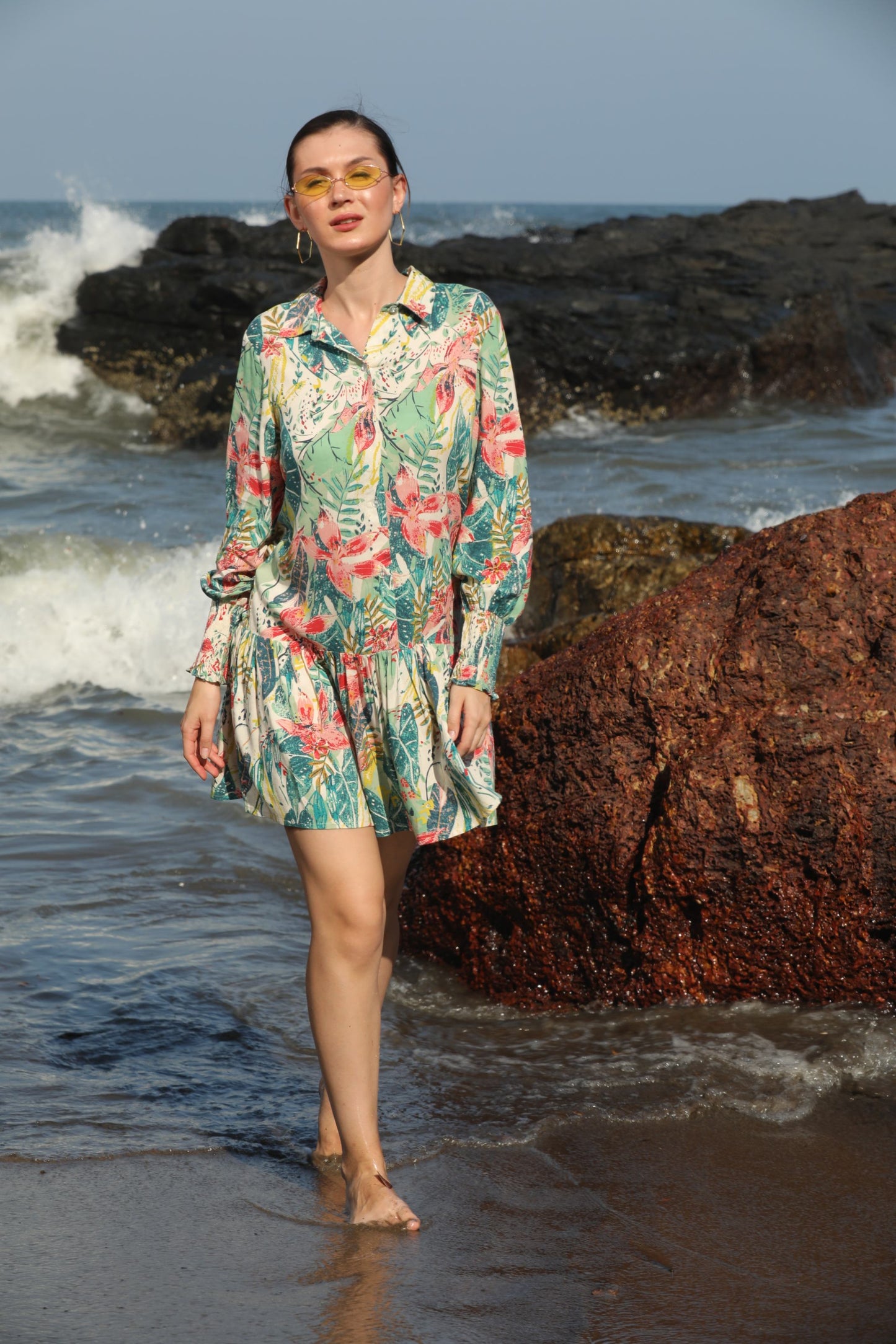 TROPICAL PRINTED SHIRT DRESS