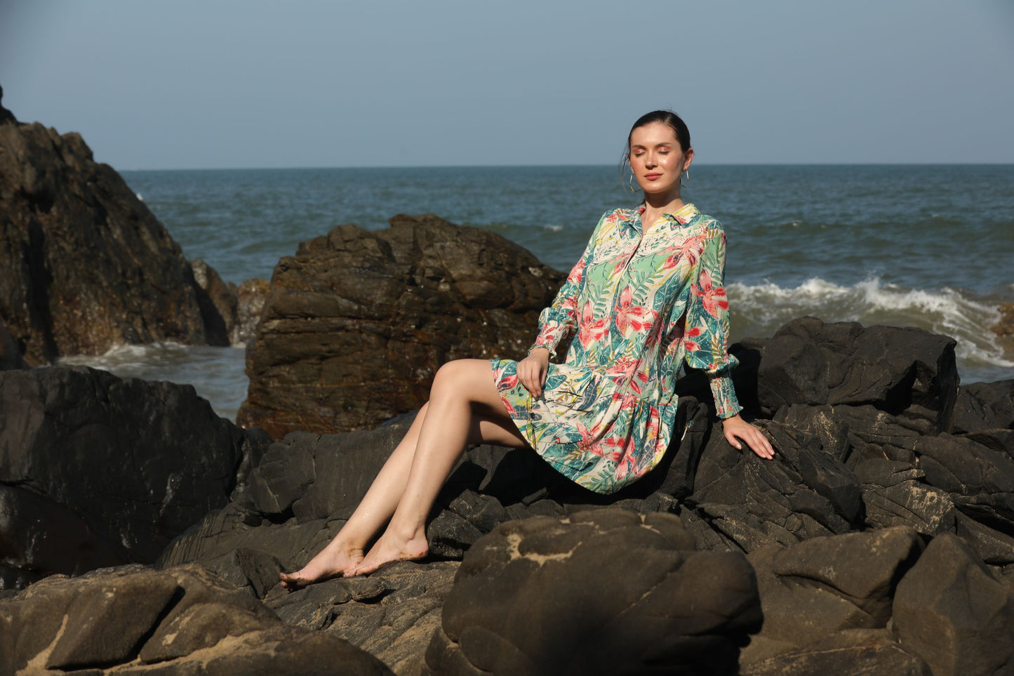 TROPICAL PRINTED SHIRT DRESS