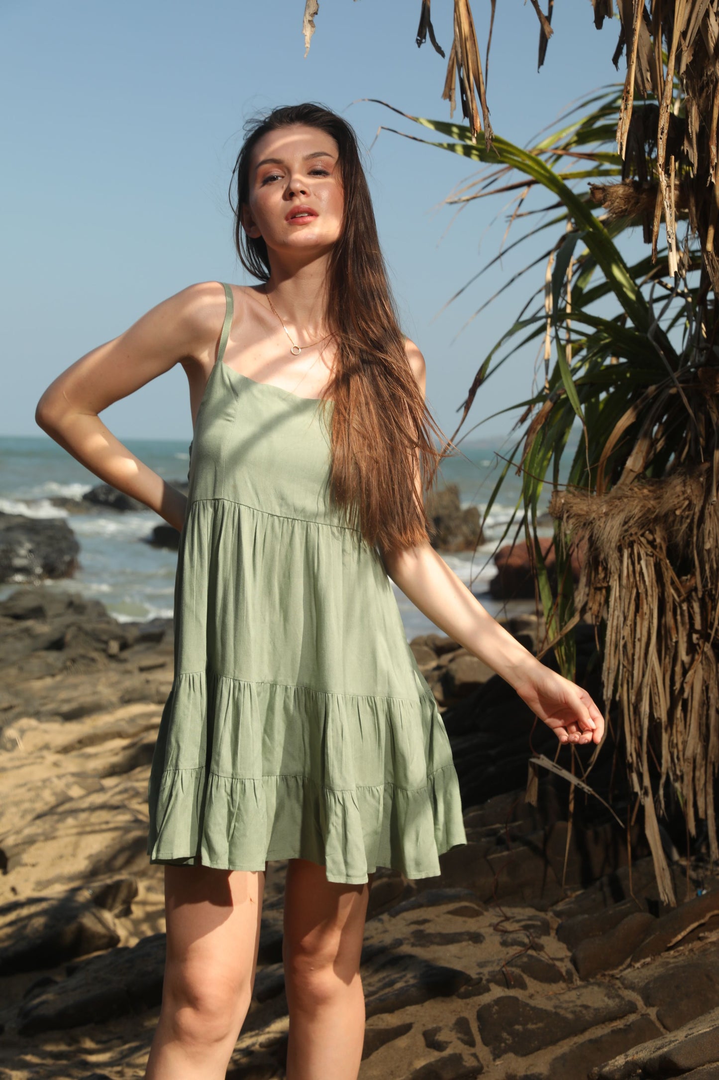 GREEN CAMISOLE DRESS