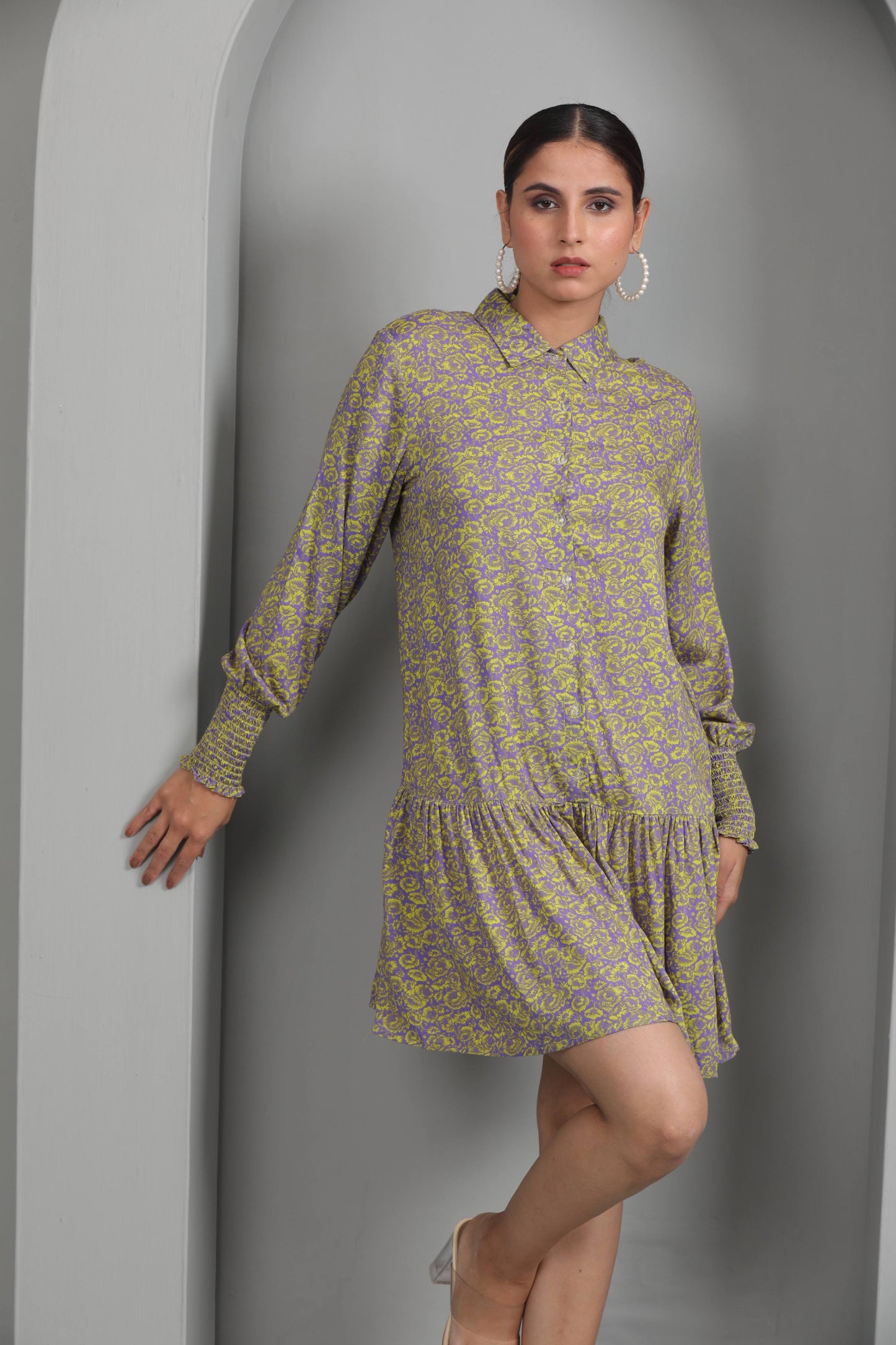 MAUVE GREEN SHIRT DRESS