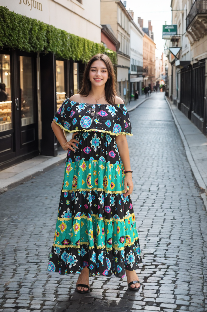 BLACK GREEN DRESS