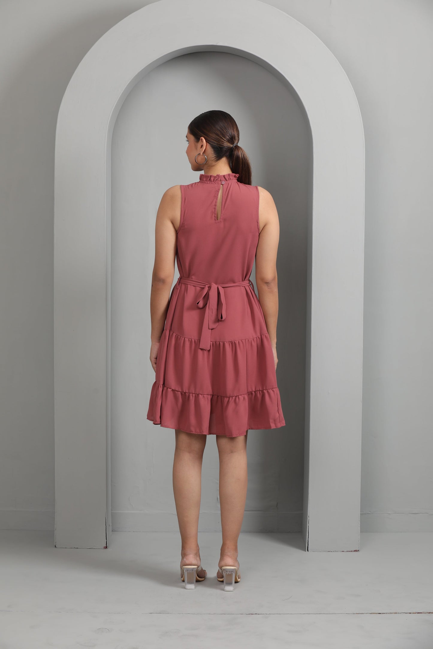 BRAHMOS SLEEVELESS DRESS WITH BELT - FUCHSIA