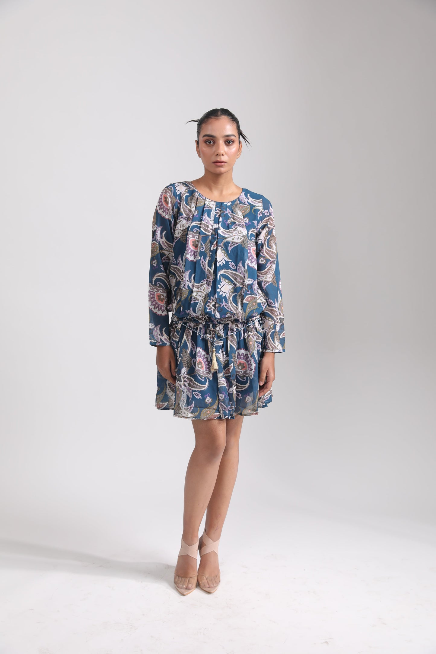 BLUE PAISLEY GEORGETTE DRESS