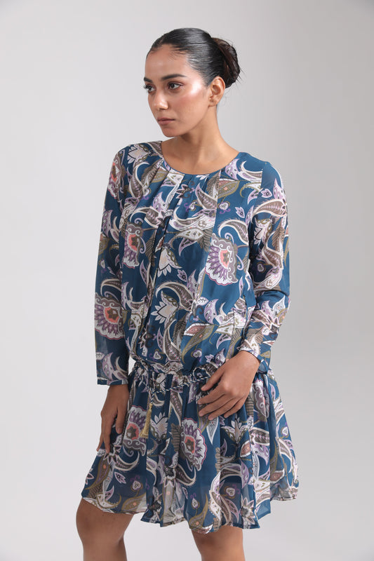 BLUE PAISLEY GEORGETTE DRESS