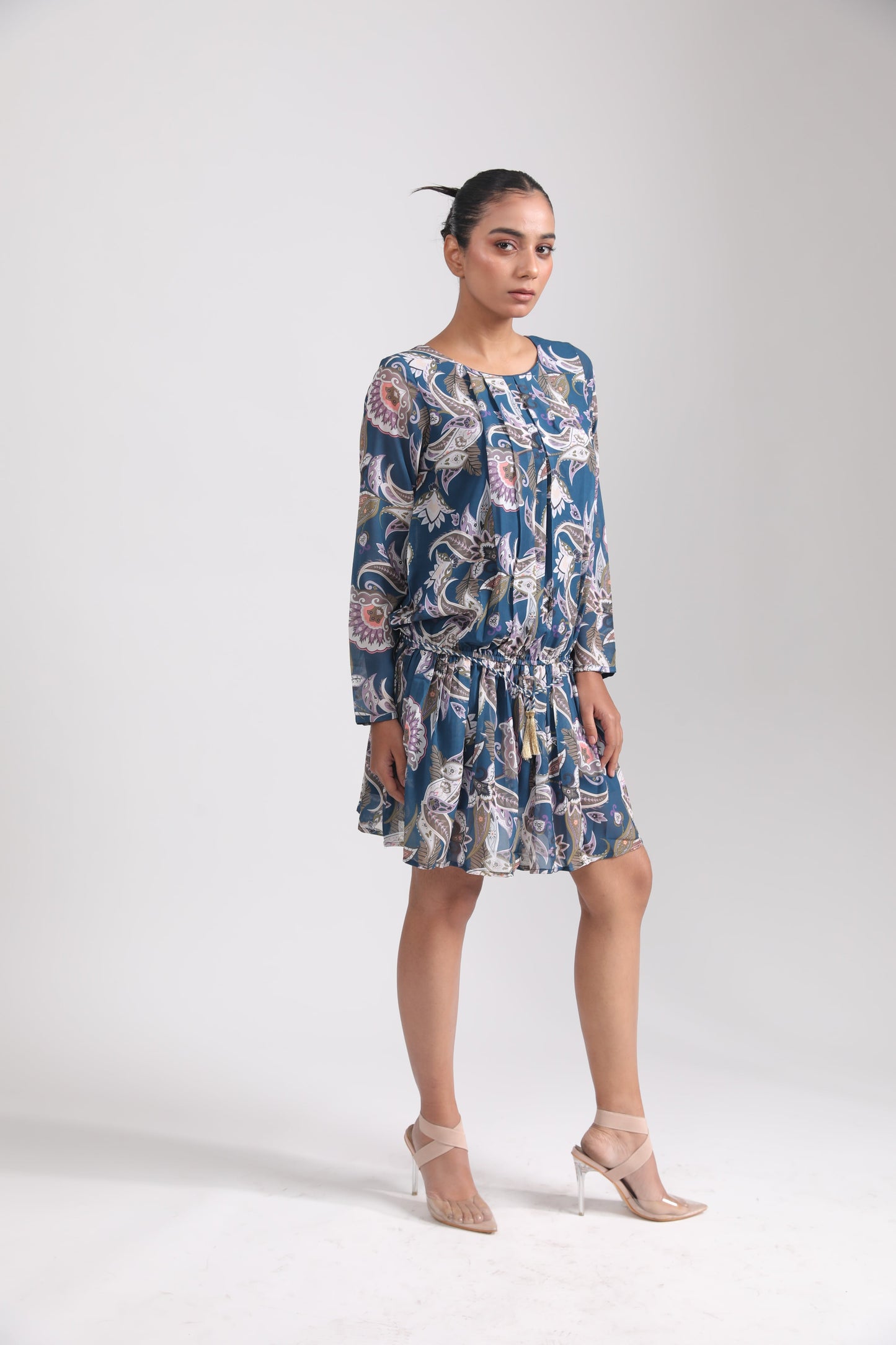 BLUE PAISLEY GEORGETTE DRESS