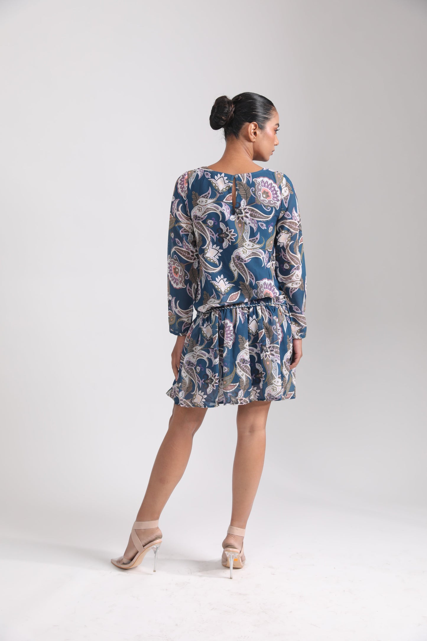 BLUE PAISLEY GEORGETTE DRESS