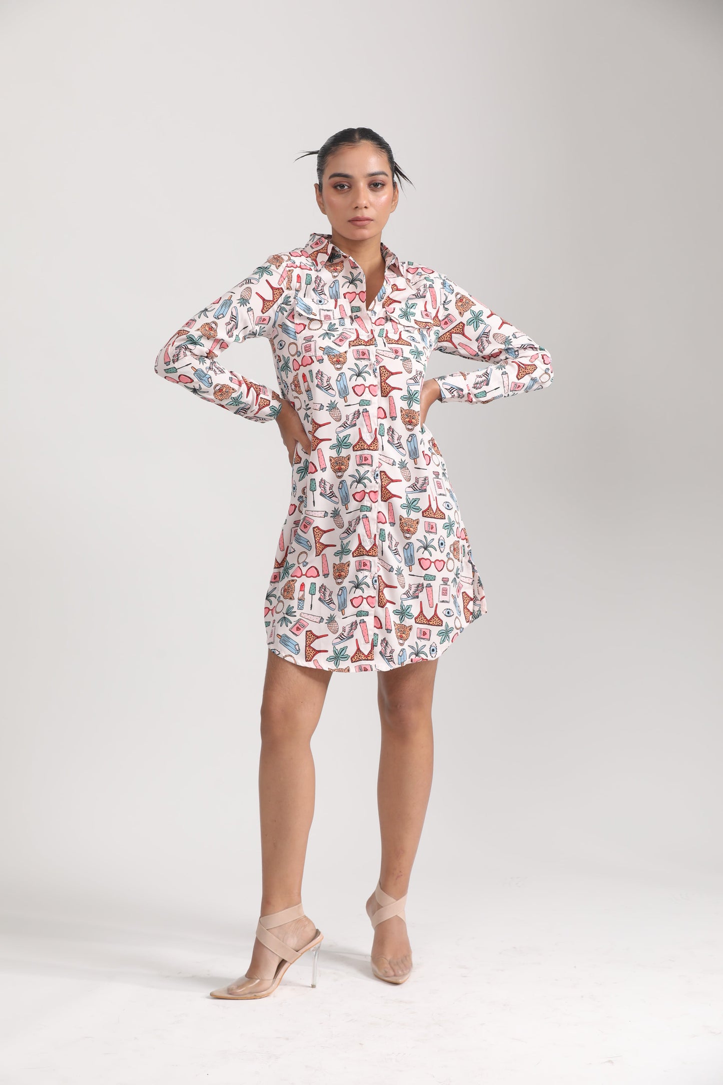 MULTICOLOURED BEACH SHIRT DRESS