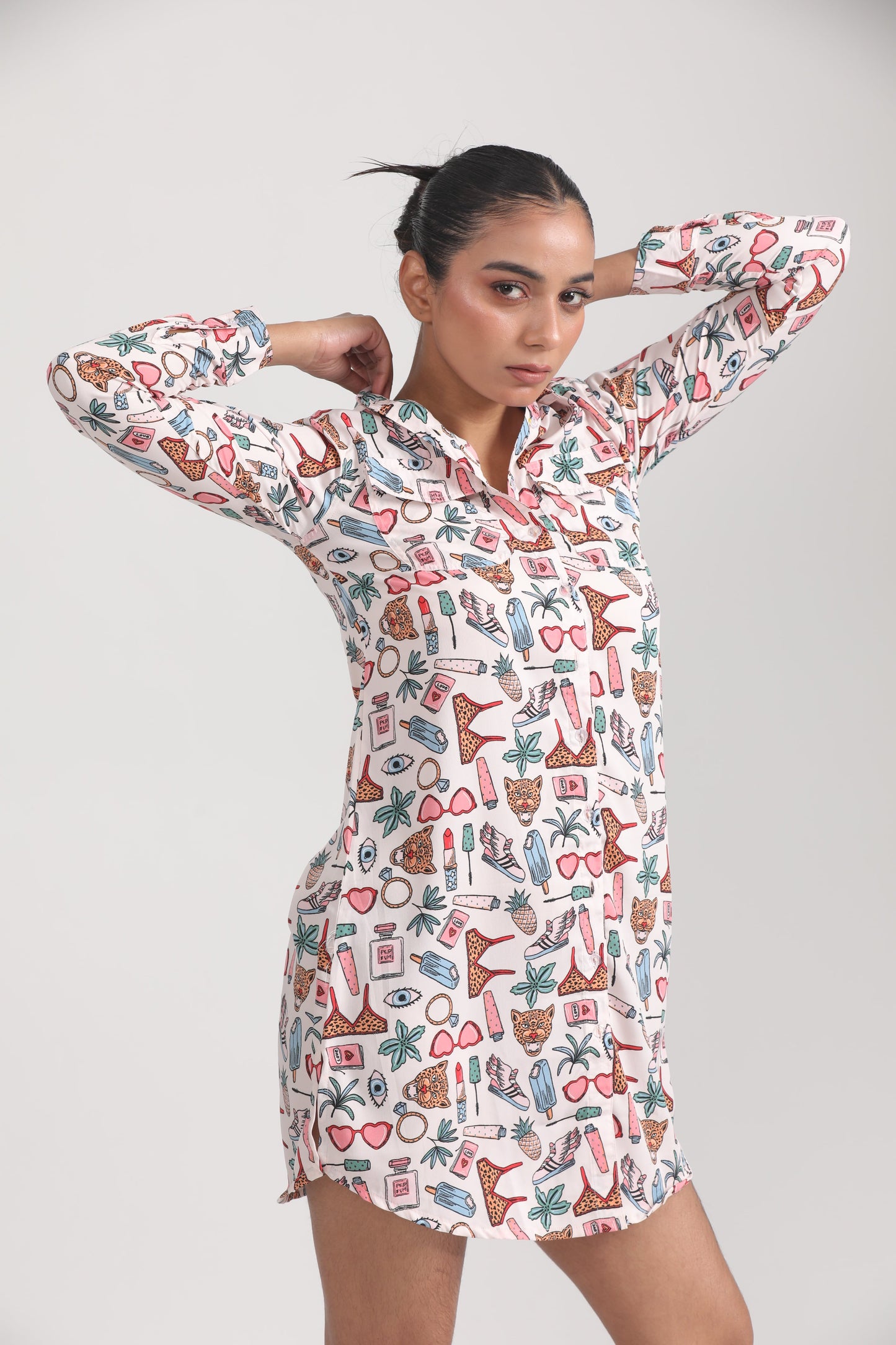 MULTICOLOURED BEACH SHIRT DRESS