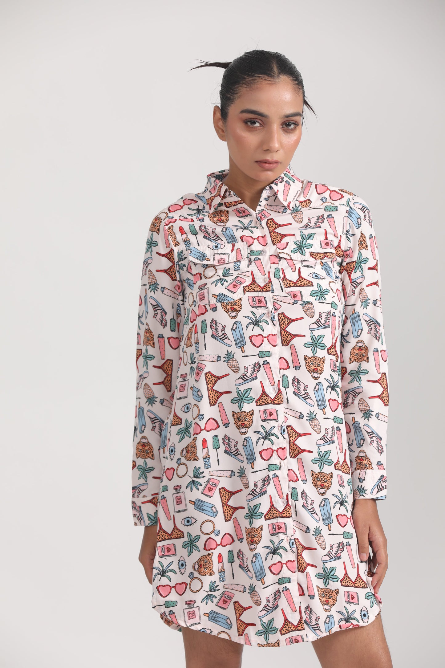 MULTICOLOURED BEACH SHIRT DRESS