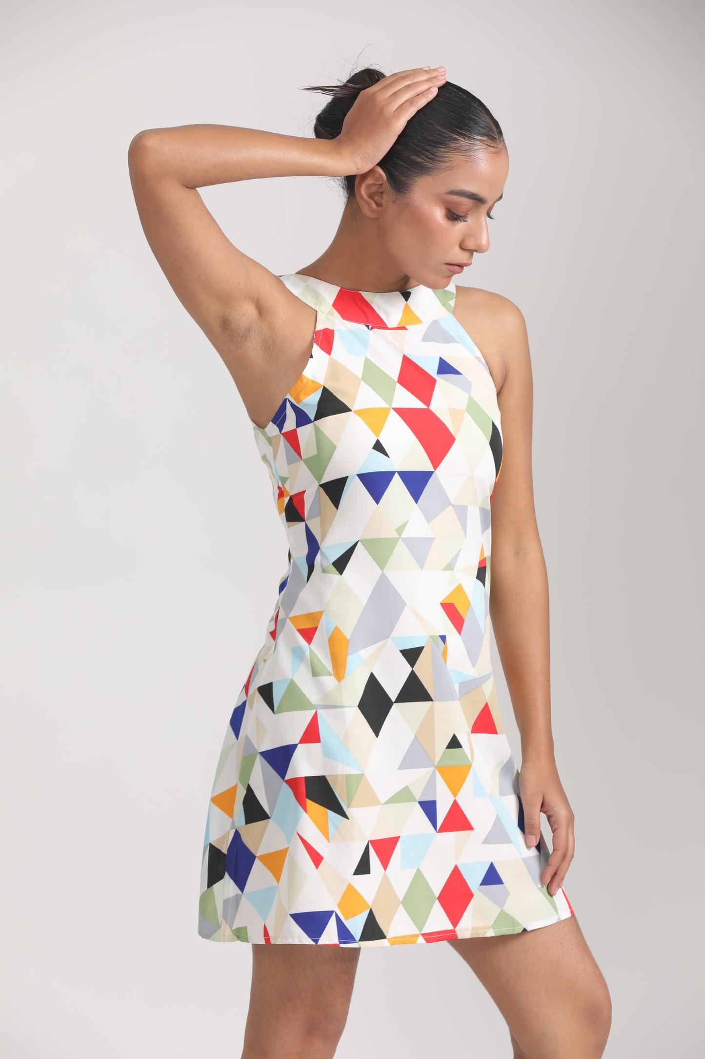 MULTI COLOURED GEOMETRIC PRINT DRESS