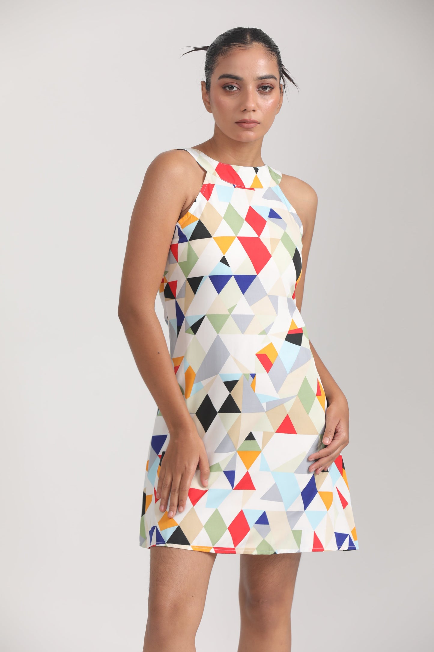 MULTI COLOURED GEOMETRIC PRINT DRESS