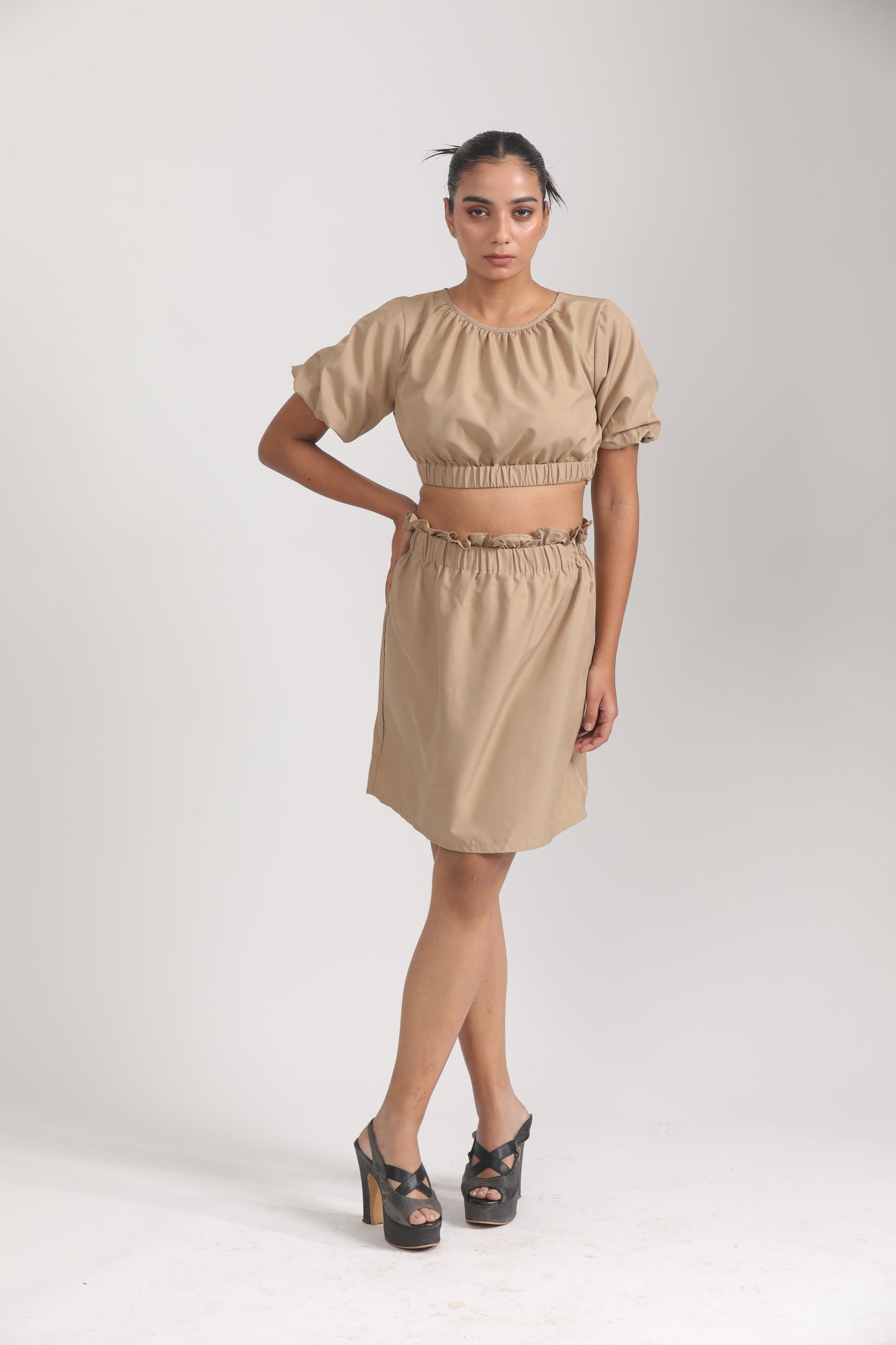 SKIRT TOP CO ORD SET SOLID BEIGE