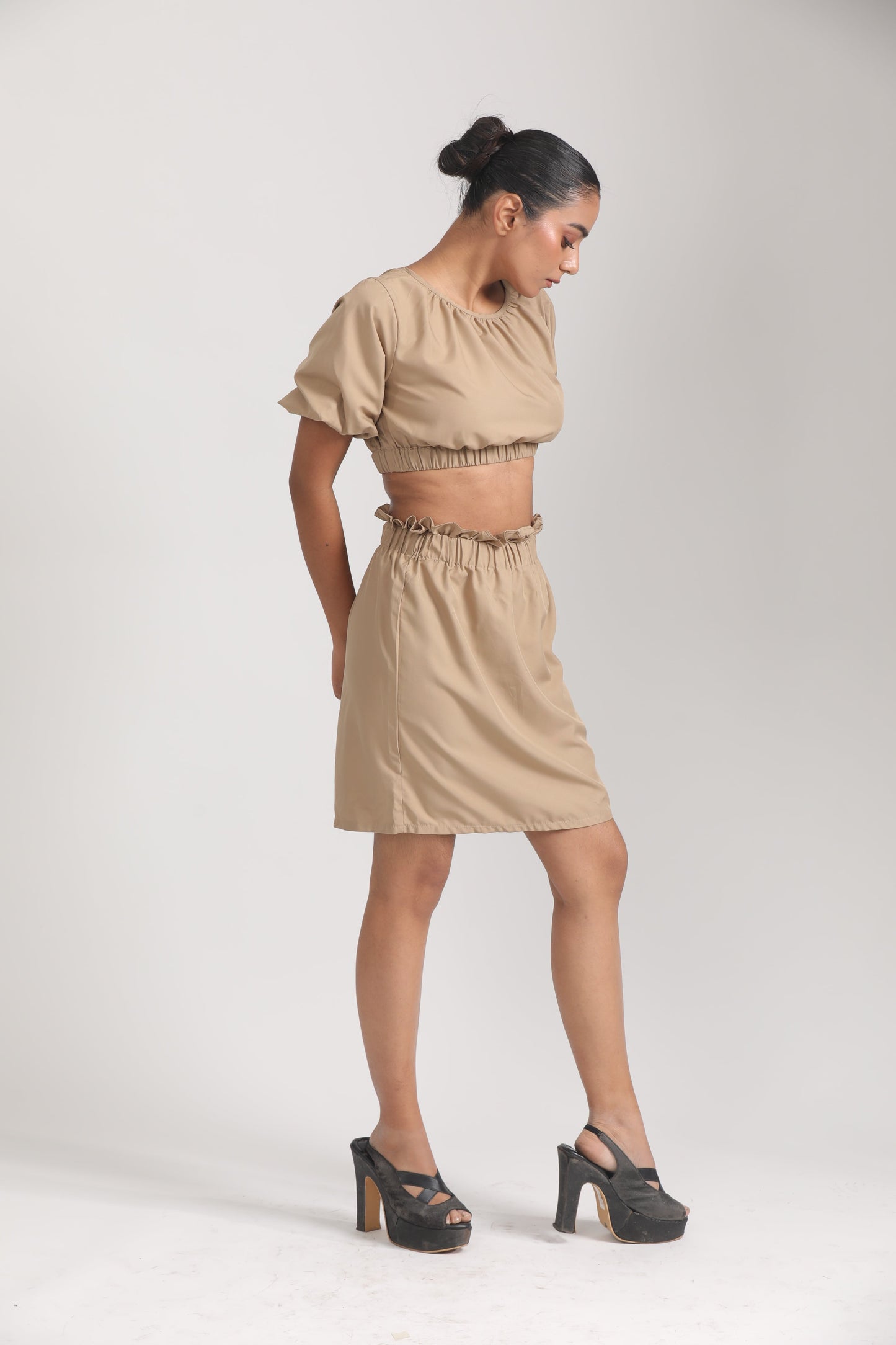 SKIRT TOP CO ORD SET SOLID BEIGE