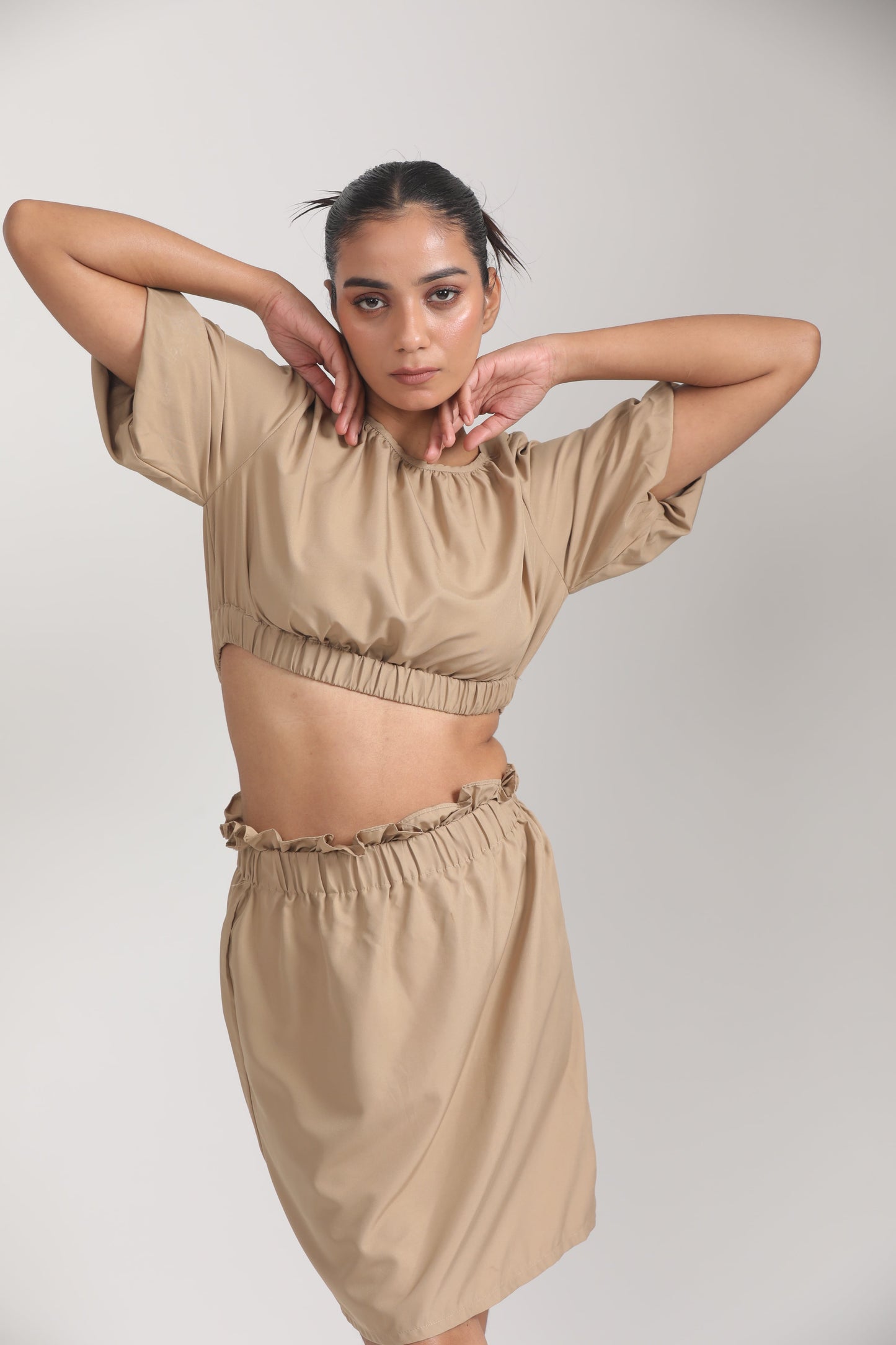 SKIRT TOP CO ORD SET SOLID BEIGE