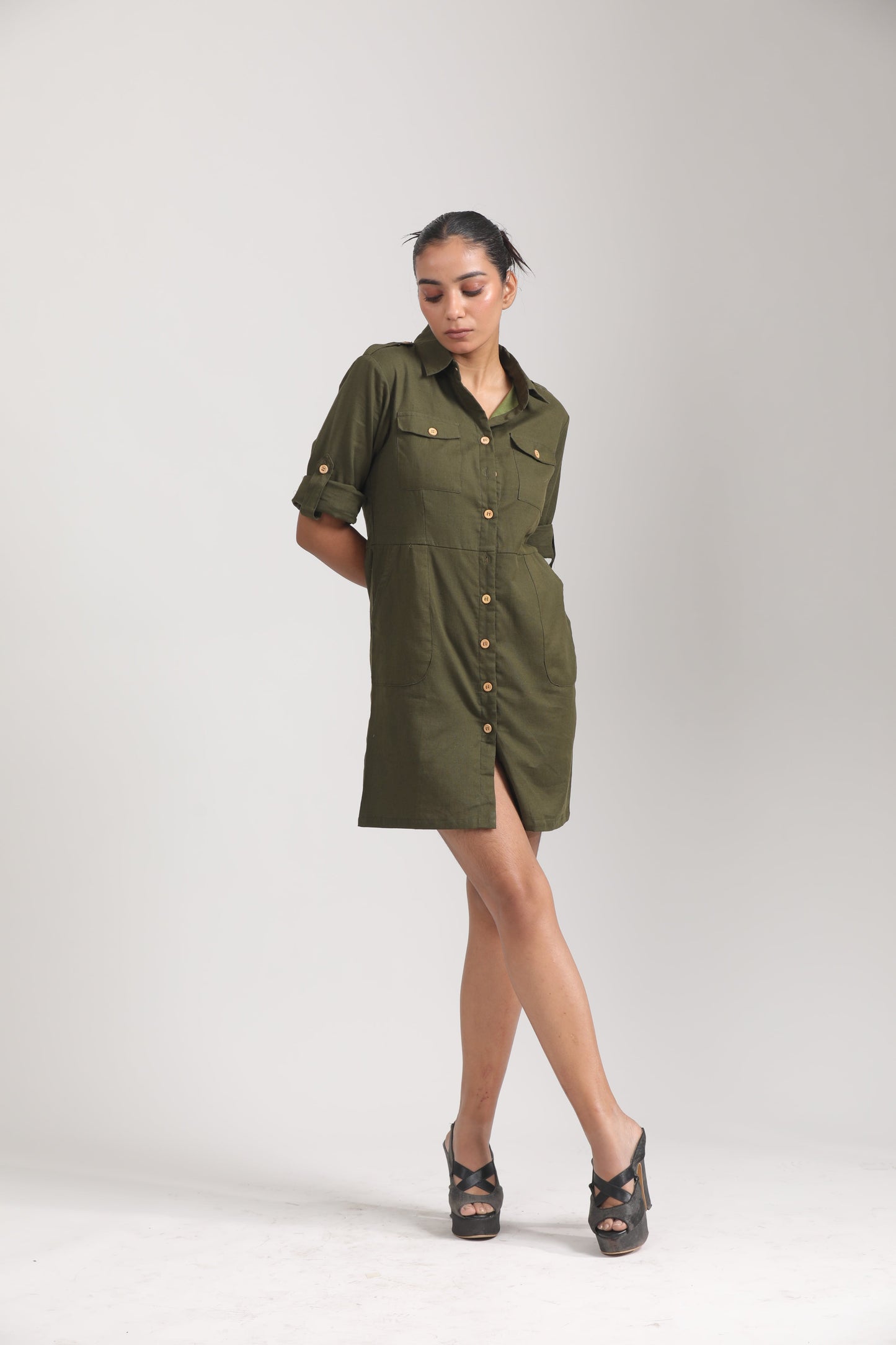 GREEN SHIRT DRESS