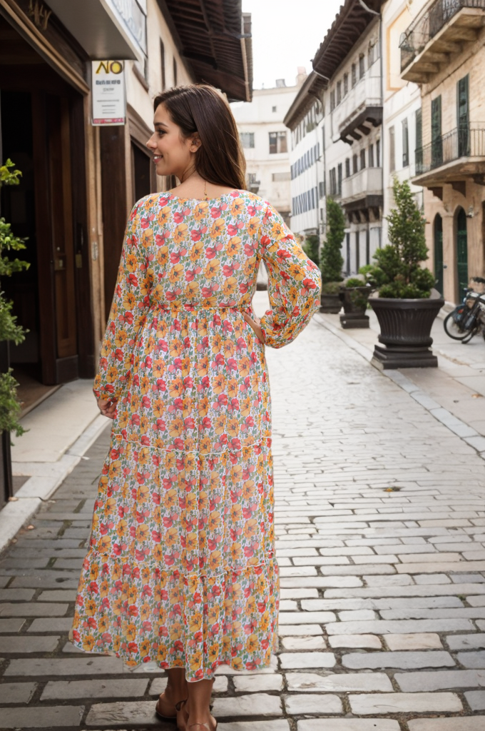 ORANGE YELLOW FLORAL GOWN