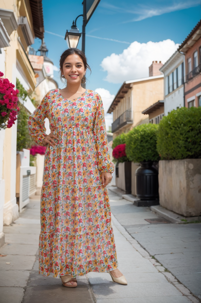 ORANGE YELLOW FLORAL GOWN