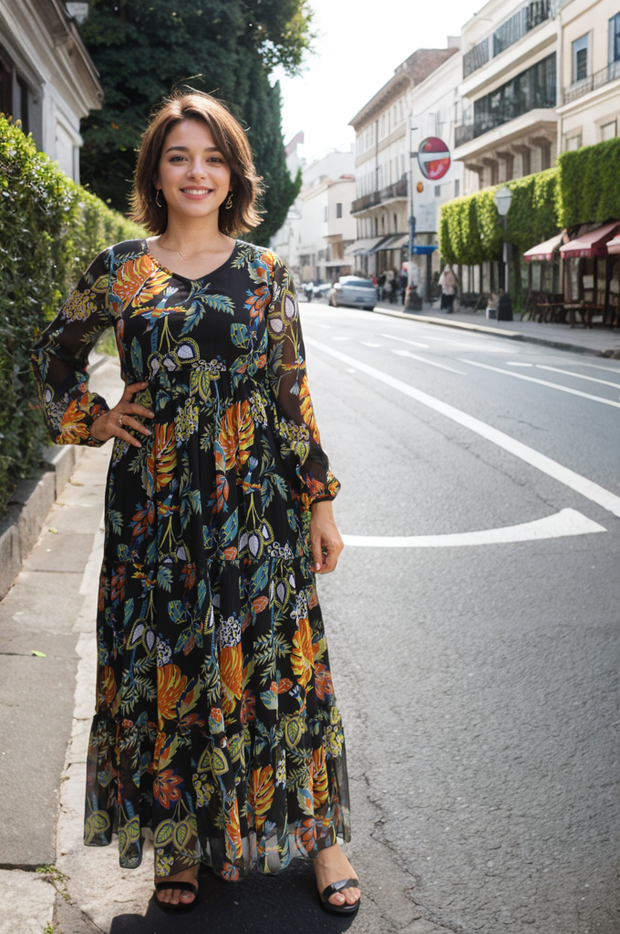 BLACK PRINTED GOWN